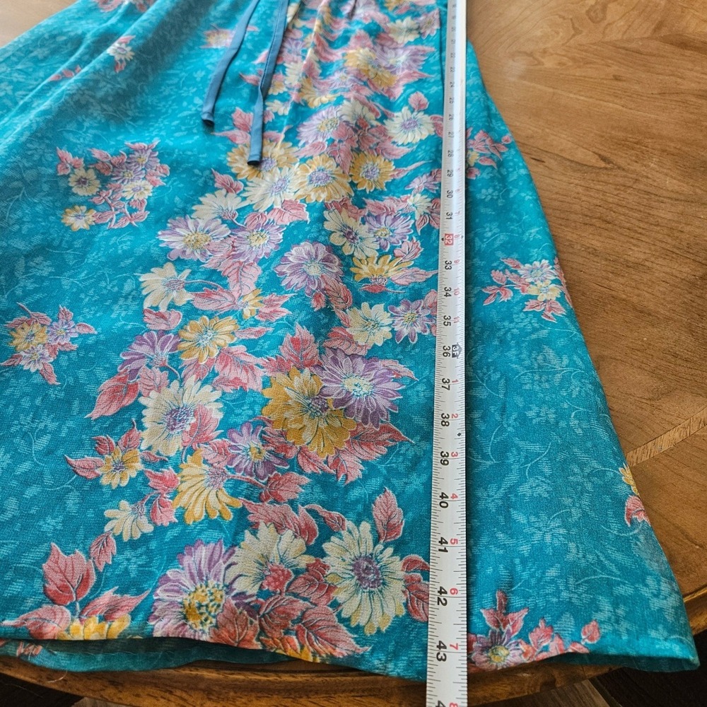Vintage 70s Floral Midi Dress ILGWU Union Made Sheer Overlay Blue S/M - Picture 7 of 8